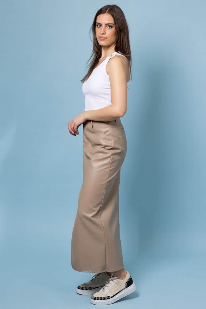 Briar Faux Leather Maxi Skirt Stone 2