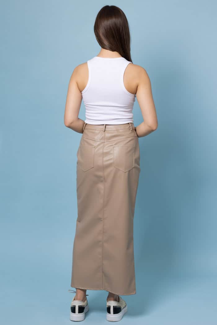 Briar Faux Leather Maxi Skirt Stone 3