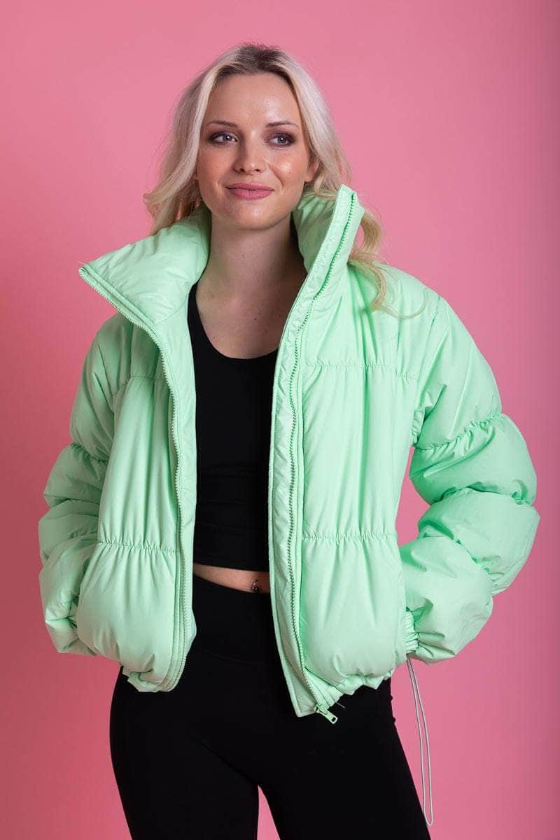 light mint lime green puffer jacket