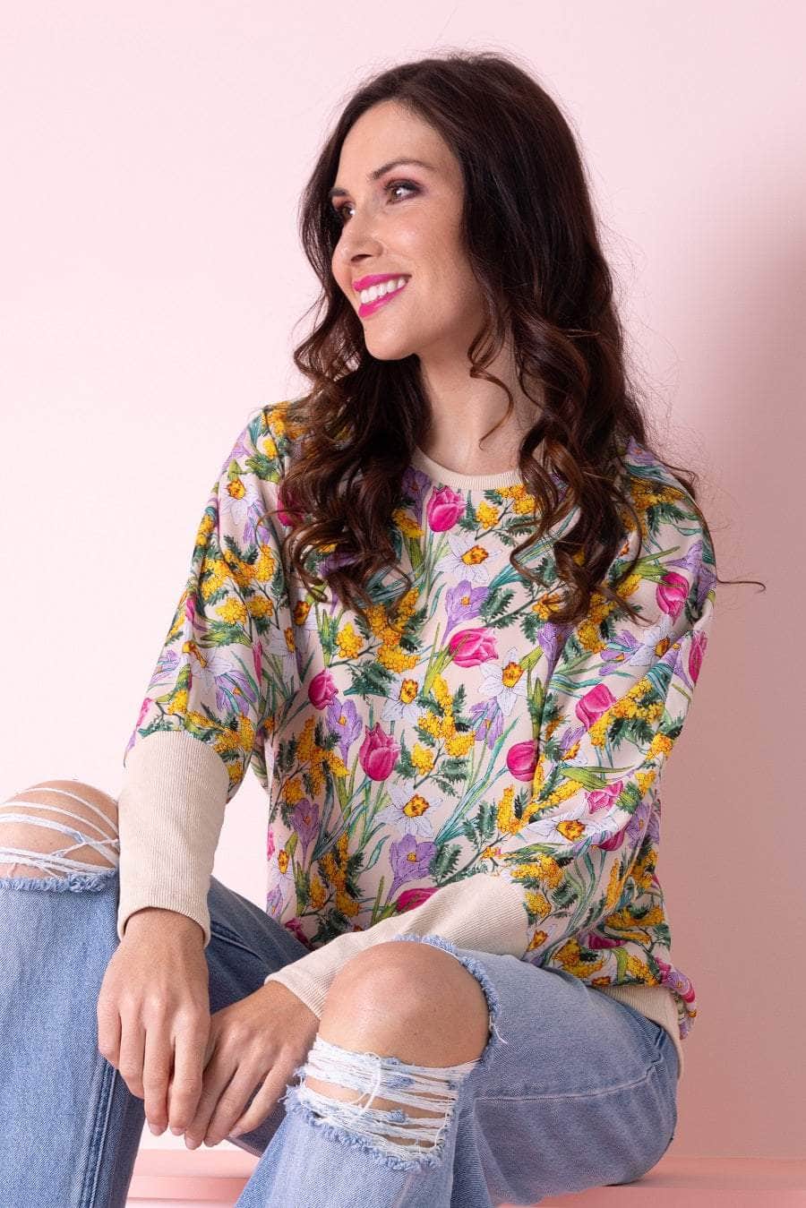 cream floral print top