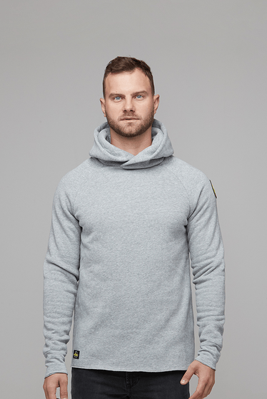 mens raw hem hoodie grey