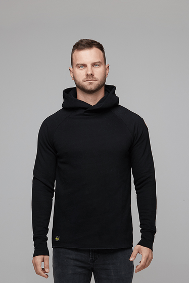 mens raw hem hoodie black