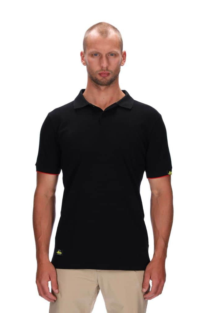 mens slim fit black polo with red trim