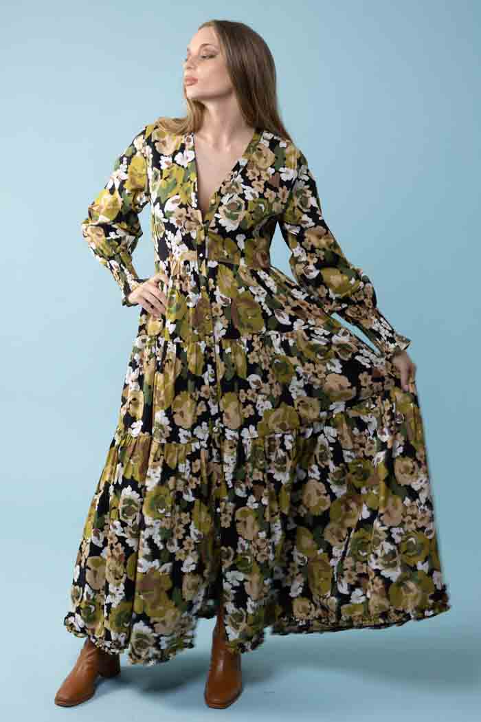 Cathy Maxi Dress Green Floral 2