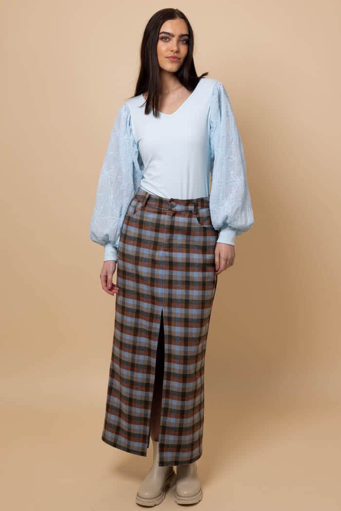 Daphne Maxi Skirt Check Blue