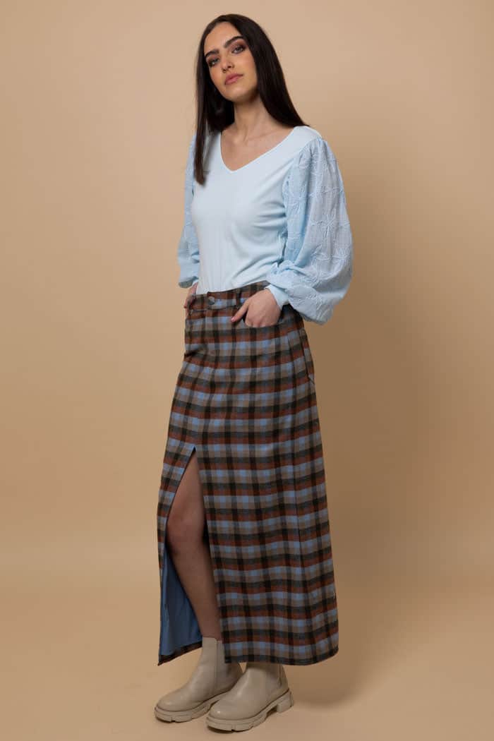 Daphne Maxi Skirt Check Blue 2