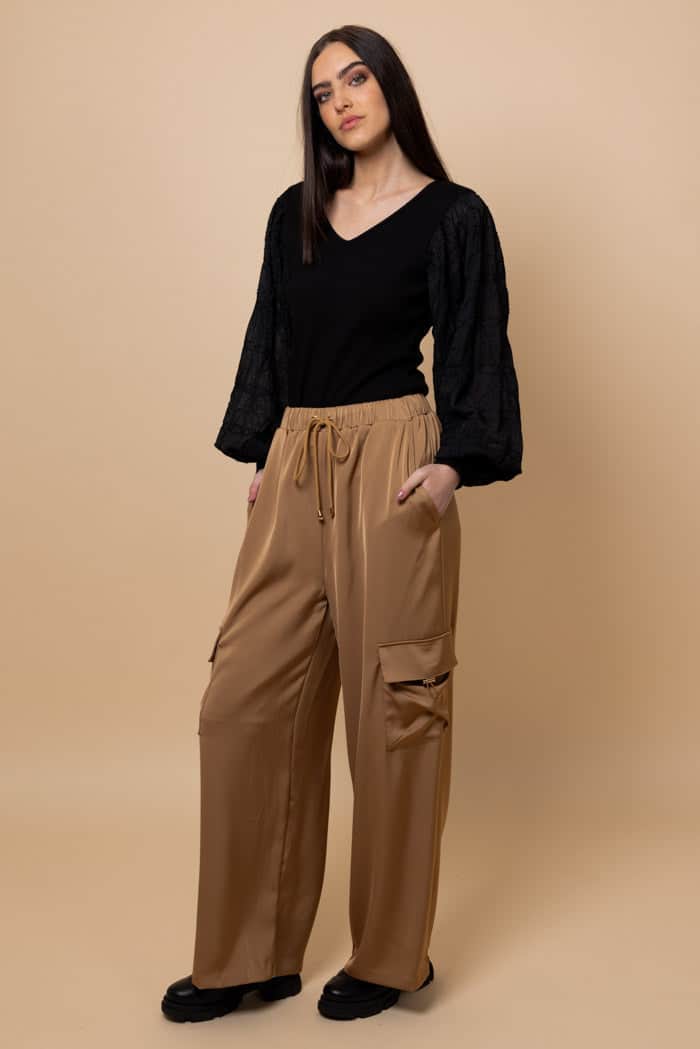Harry Satin Cargo Pant Caramel 2