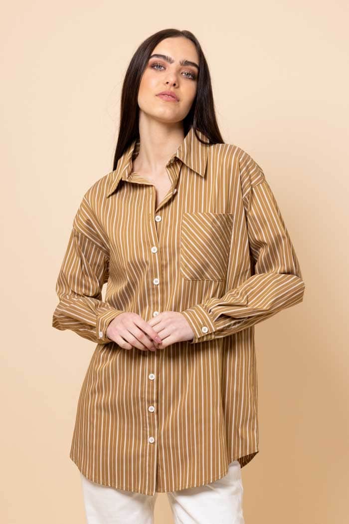 Zora Shirt Caramel White Stripe
