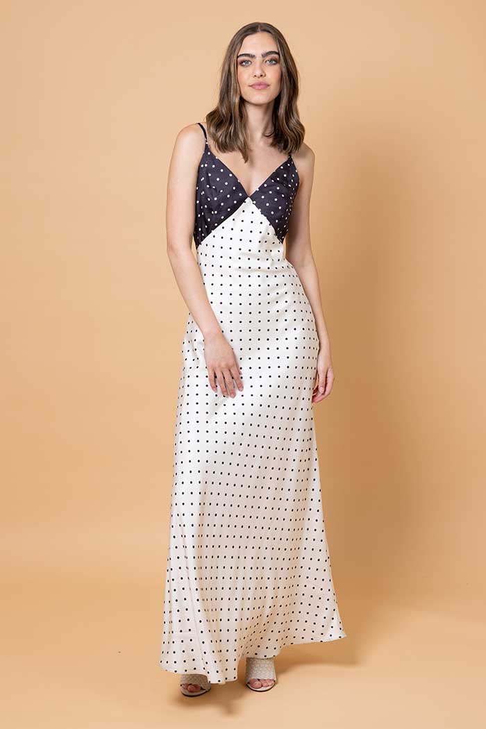 black and cream polka dot maxi