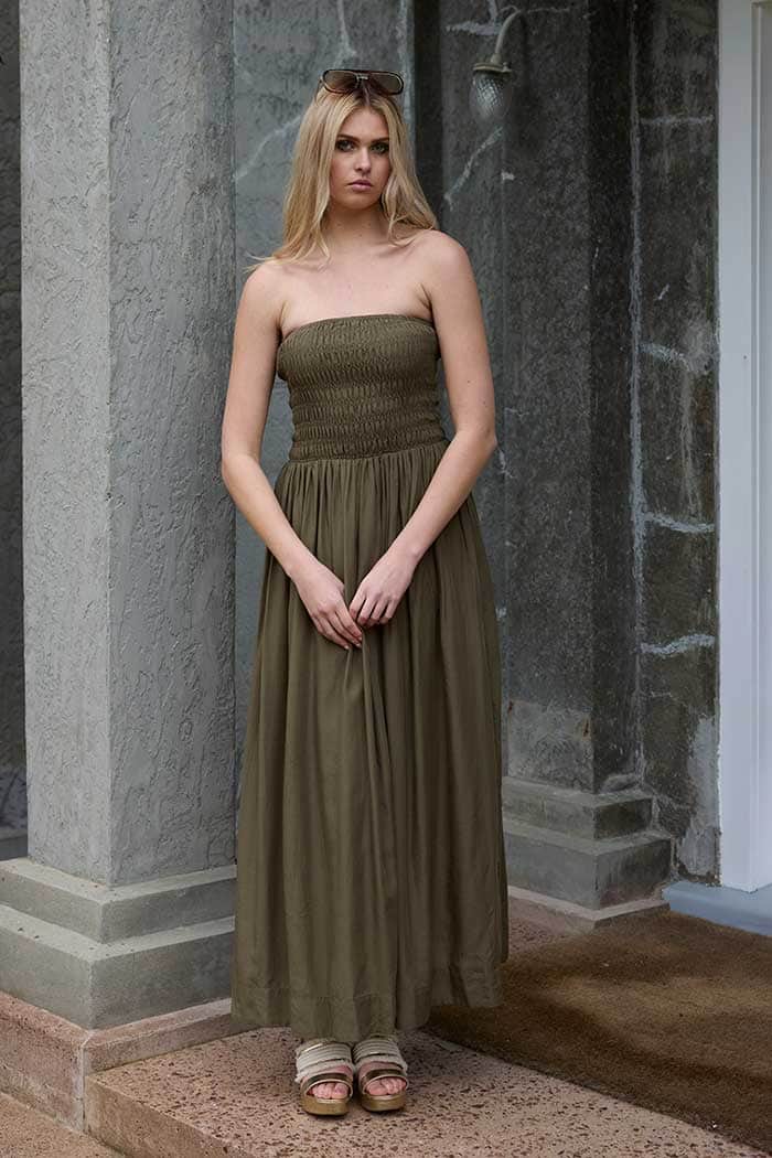 Jojo Strapless Maxi Dress Khaki