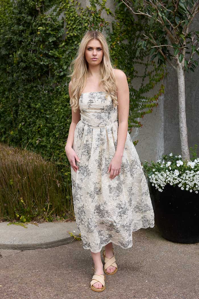 black and cream midi dress