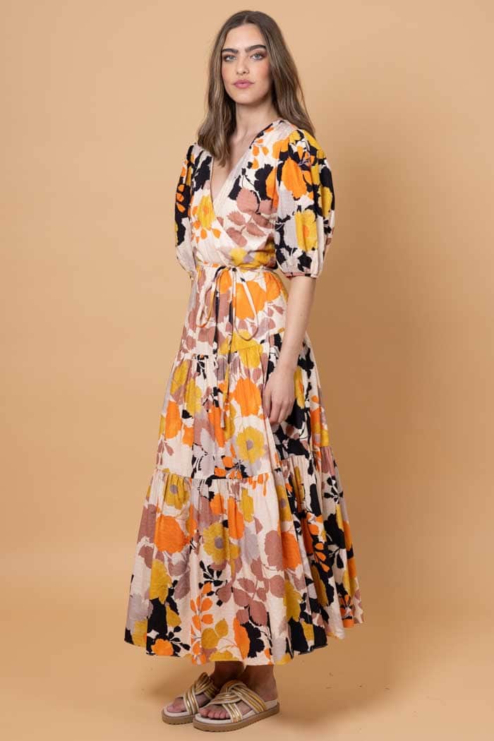 Sammie Wrap Maxi Dress Orange Floral 2