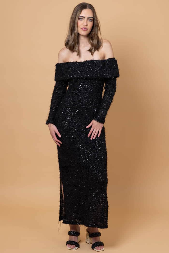 Off Shoulder Sequin Maxi Dress Nara Off Shoulder Sequin Maxi Dress Black