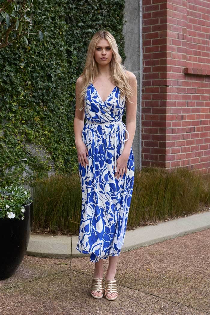 Grace Wrap Dress Blue Print