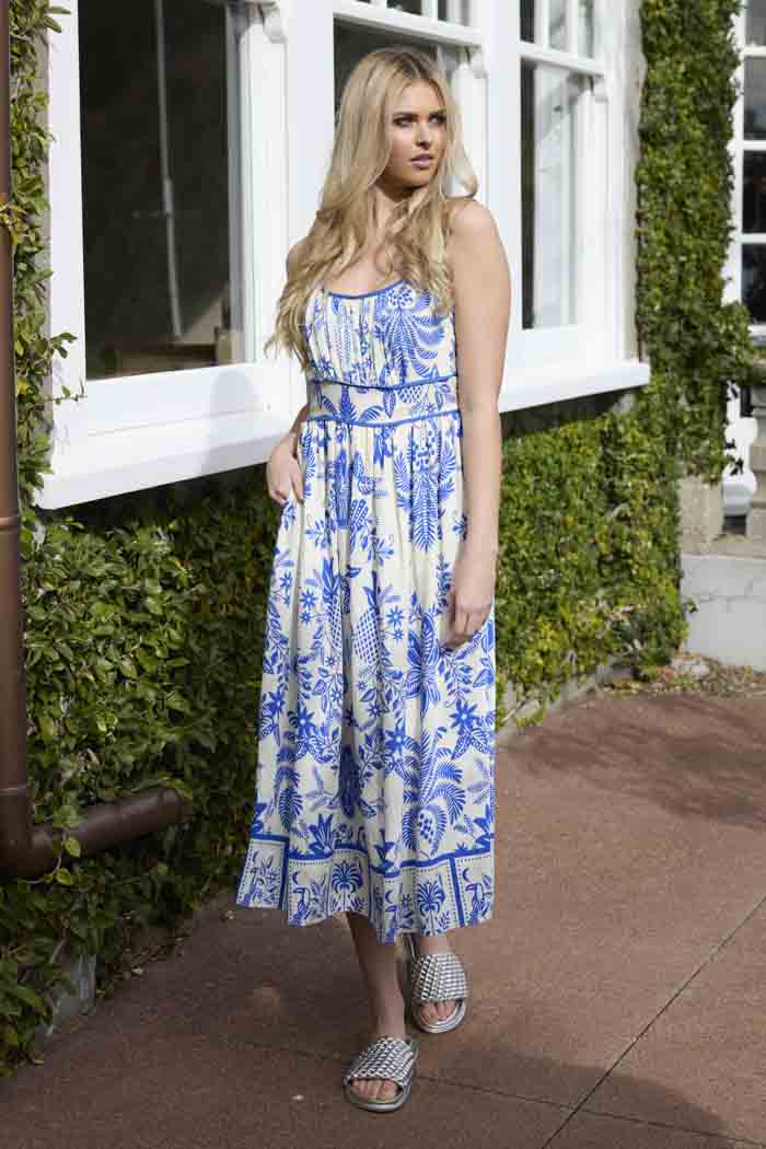 Sela Midi Dress Blue Print