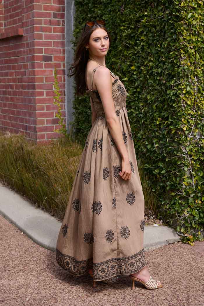 Everett Embroidered Maxi Dress Caramel 2