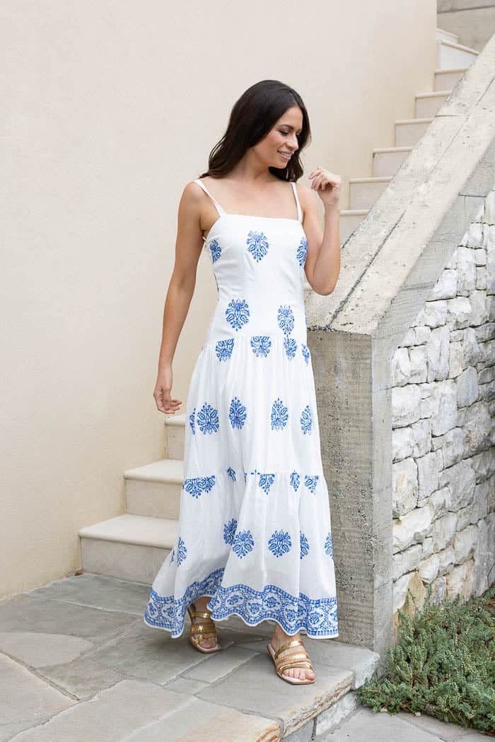 Toto Embroidered Maxi Dress White Blue 2