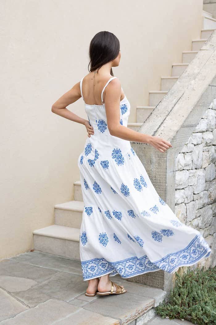 Toto Embroidered Maxi Dress White Blue 3