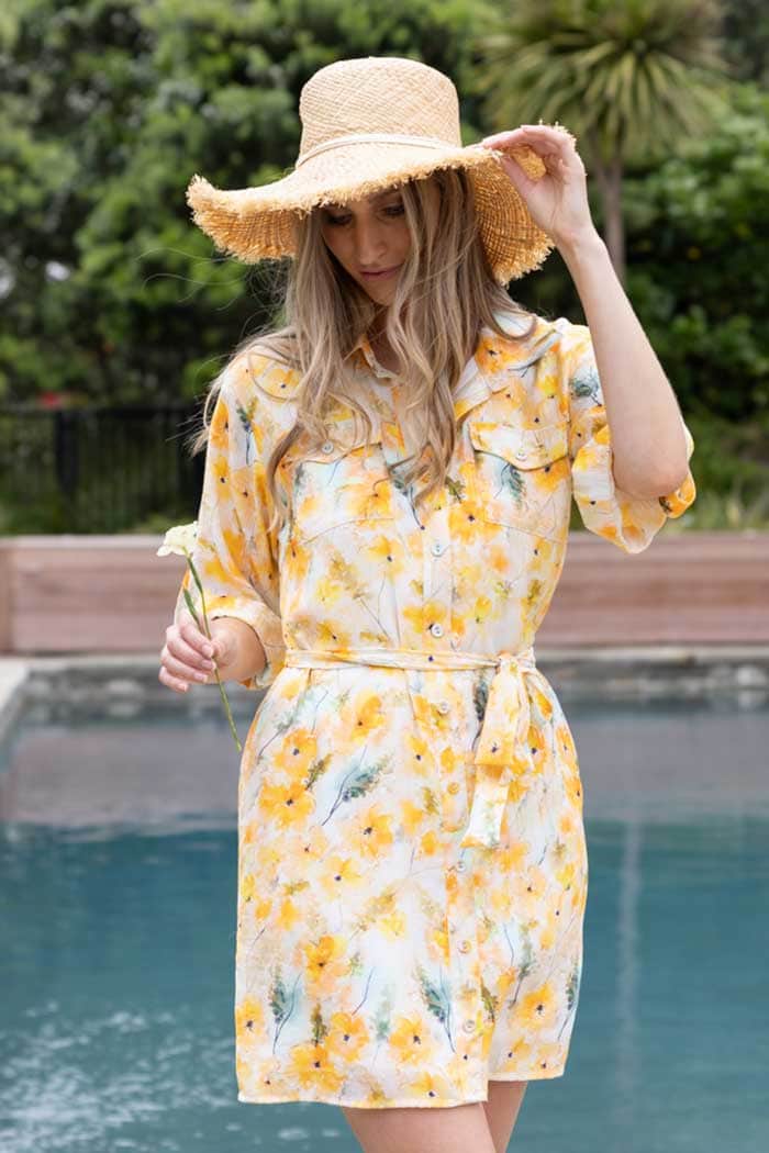 Aria Shirt Mini Dress Yellow Floral 2