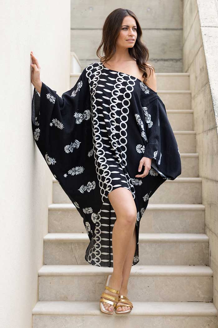 black and white throw over dress