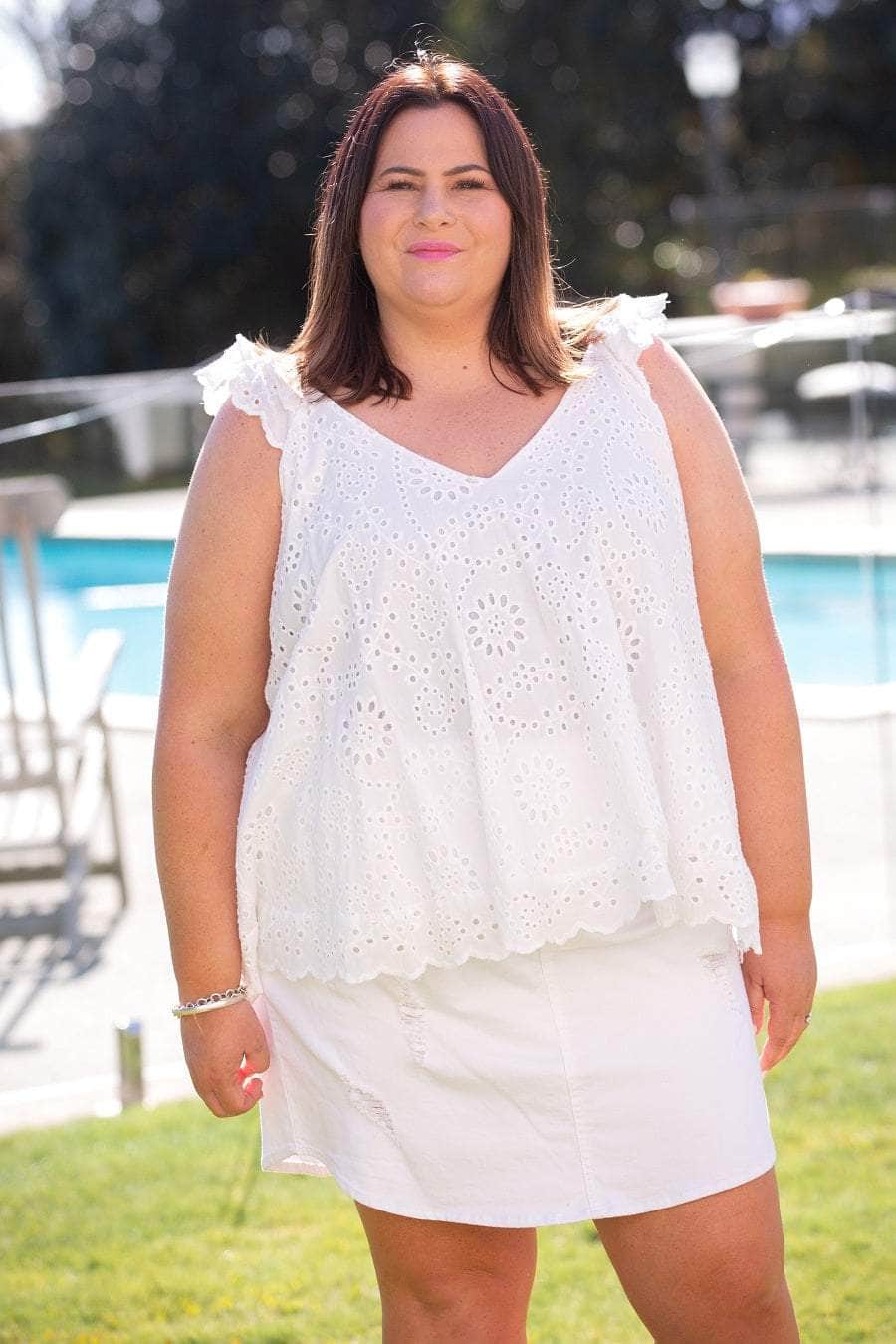 plus-size V Neck Top White
