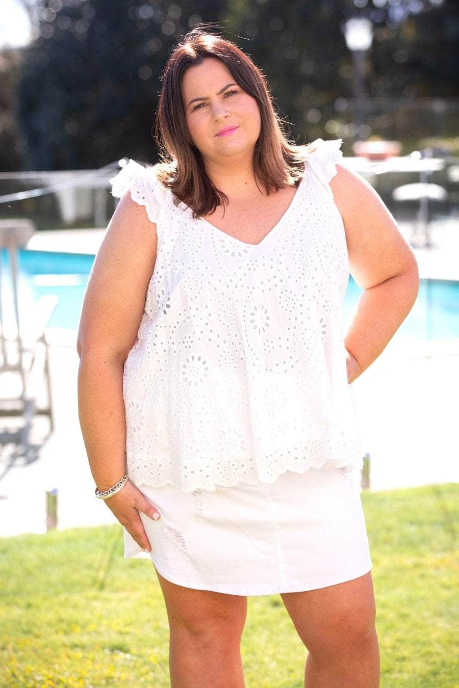 plus-size V Neck Top White