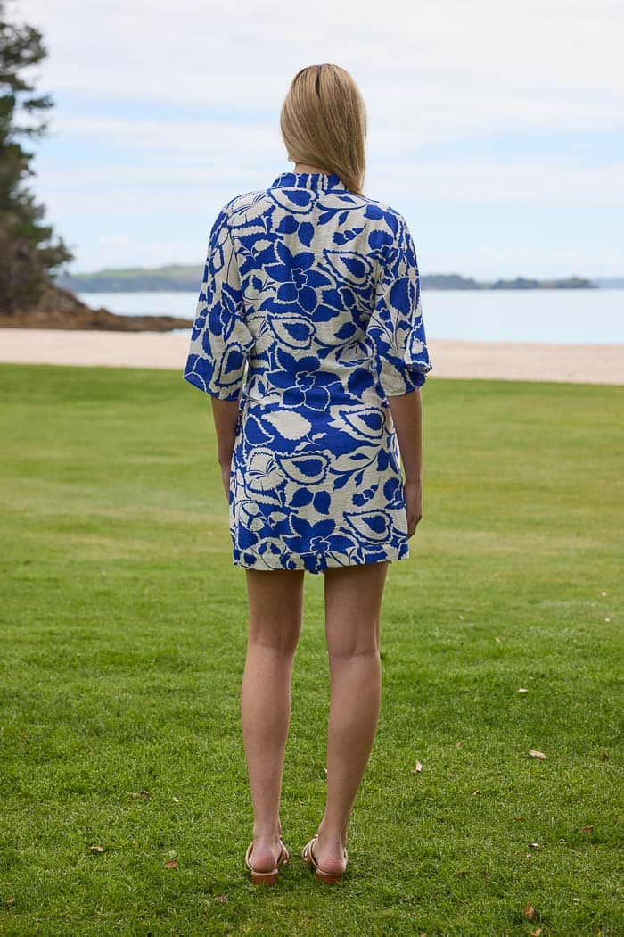 Aurora Wrap Mini Dress Blue Print 3