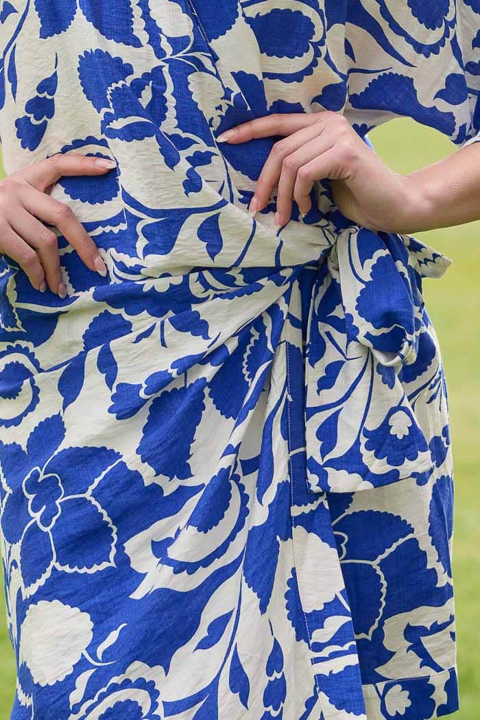 Aurora Wrap Mini Dress Blue Print 4