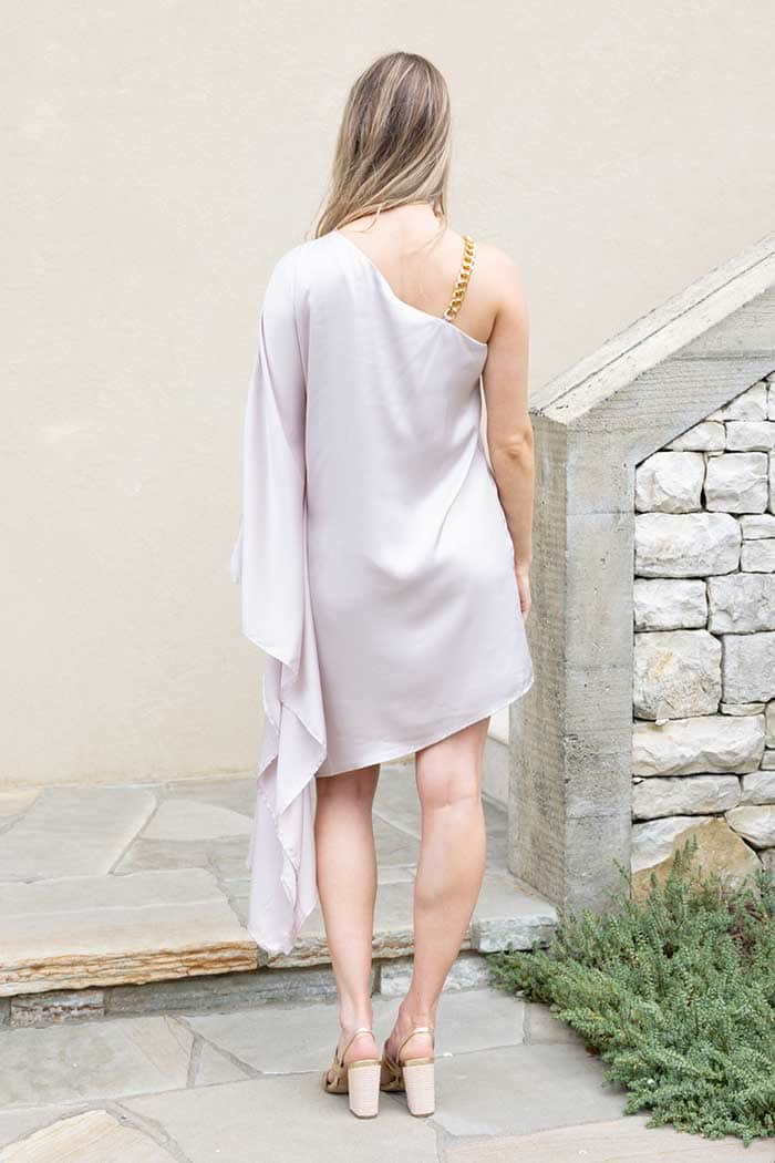 Anna Satin One Shoulder Chain Dress Oyster 3