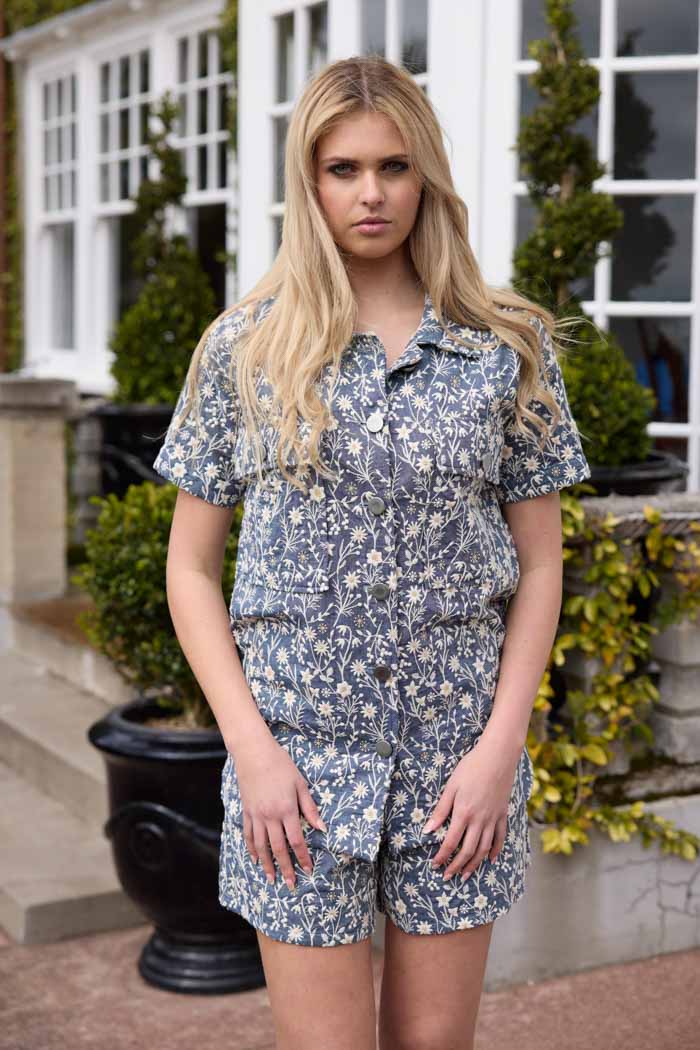 Navy and white embroidered shirt