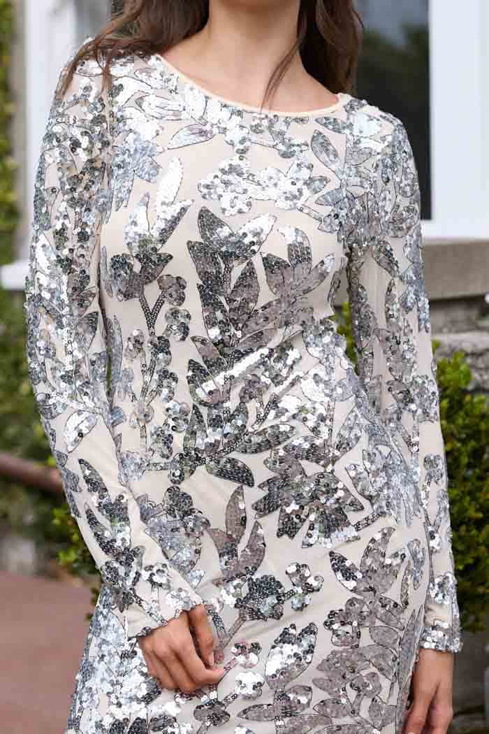 Weston Sequin Long Sleeve Dress Cream Silver 5