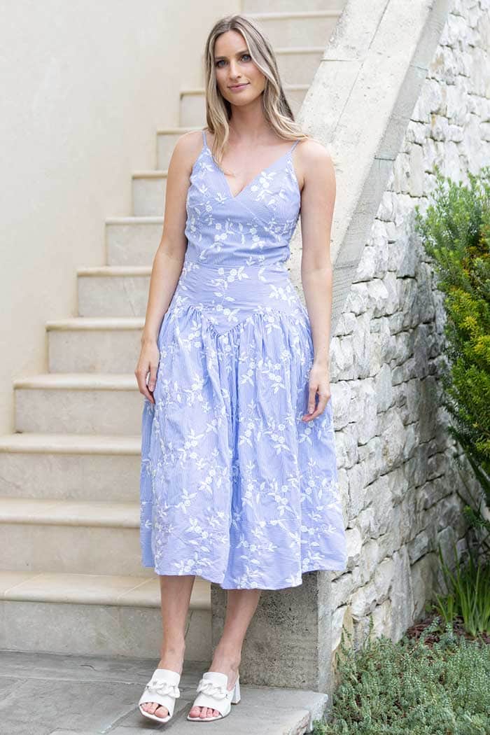 Blue embroidered midi dress