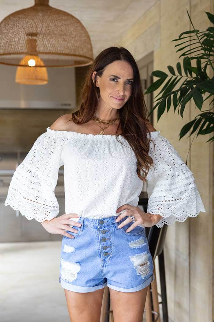 White embroidered off the shoulder top