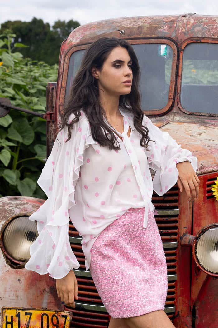 pink dot white top
