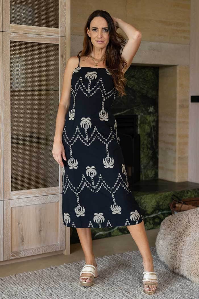 Black midi dress embroidered