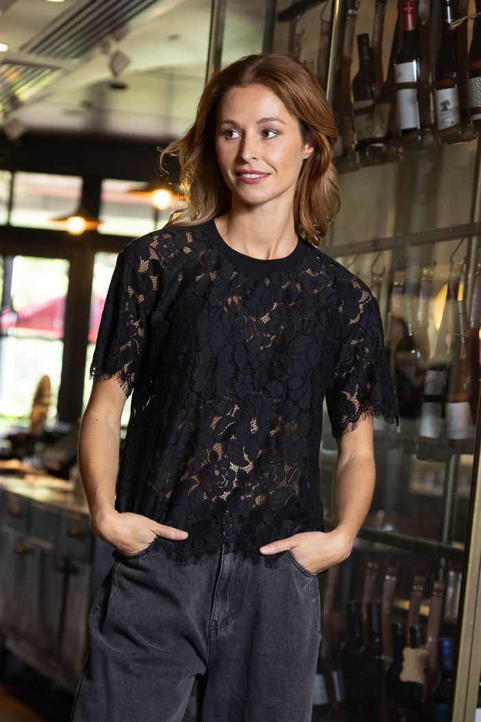 black sheer floral lace tshirt