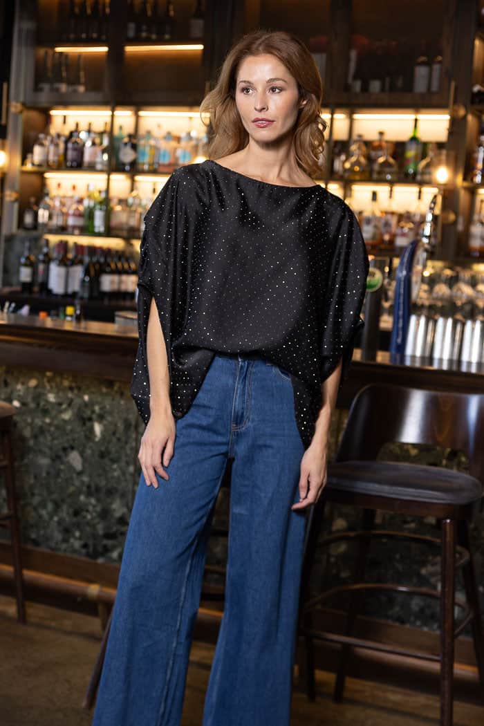 diamantes black blouse