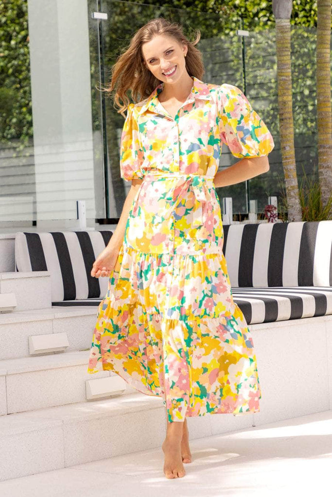 Buy Cara Yellow Floral Shirt Dress by Charlo online Augustine