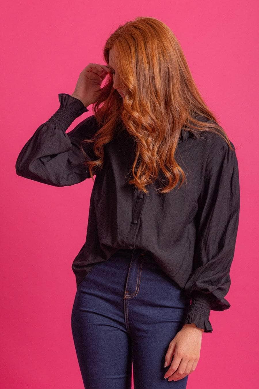 Jaxon Shirt blouse balloon sleeve shirring black