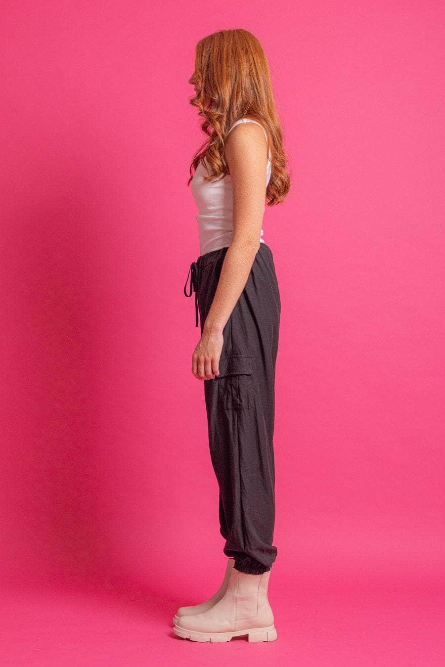 Hannah Cargo Pant black elastic waistband