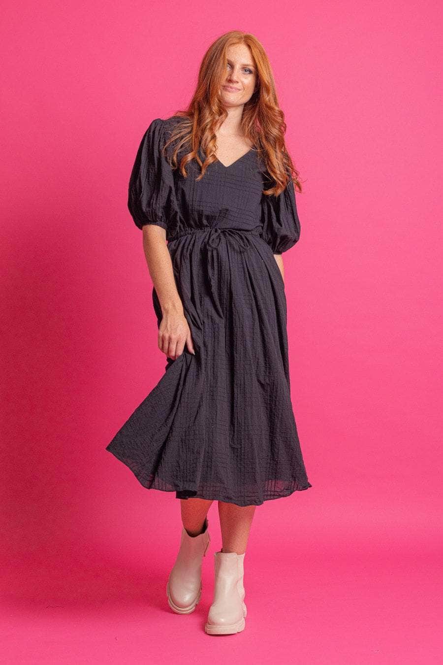 V neck Midi Dress Black