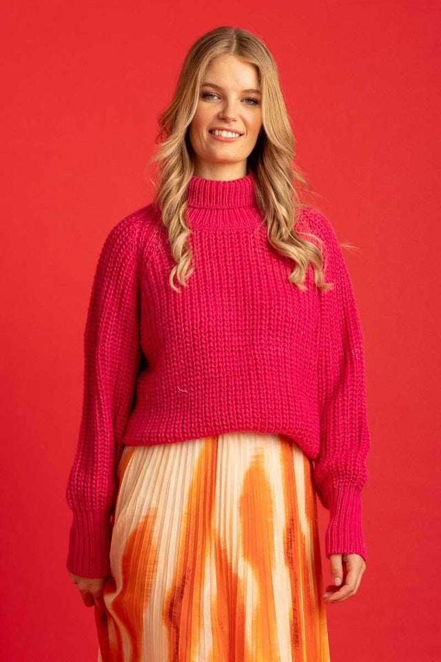hot pink roll turtleneck sweater knitwear jumper