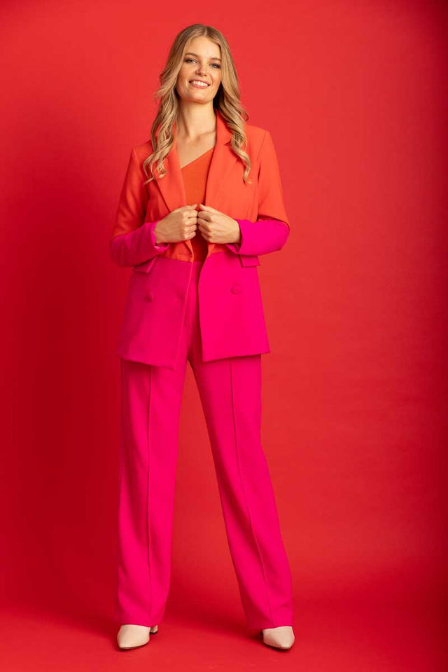 hot pink suit pant trouser pinstripe