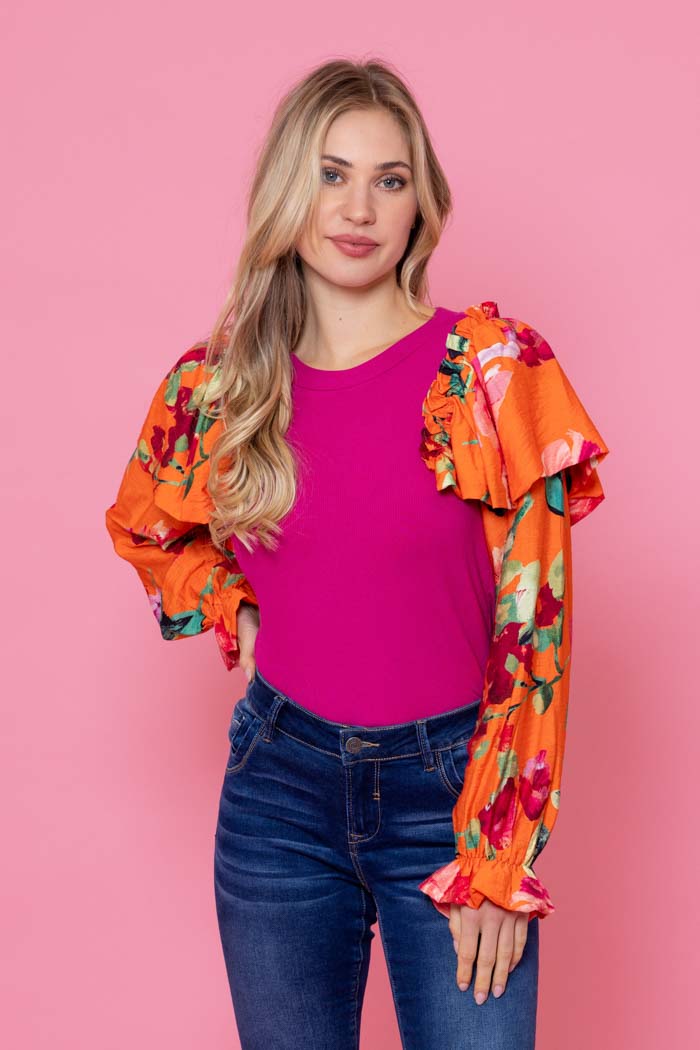 pink top orange sleeves plus size