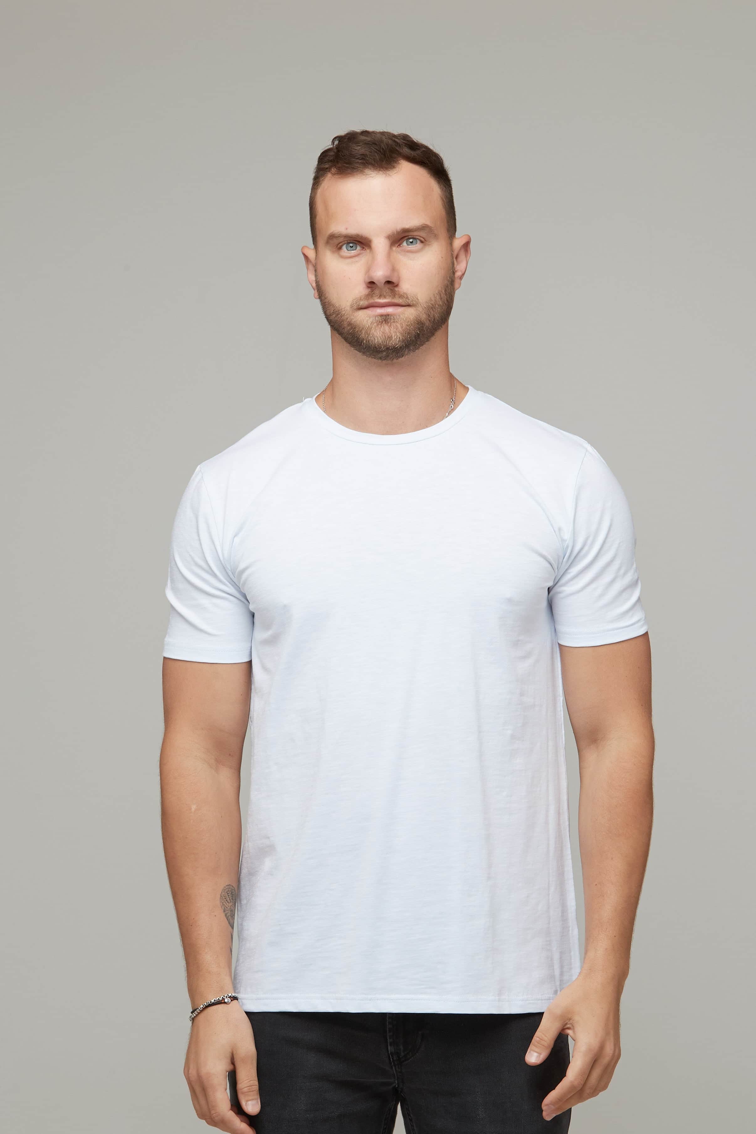 dipped back mens white tee