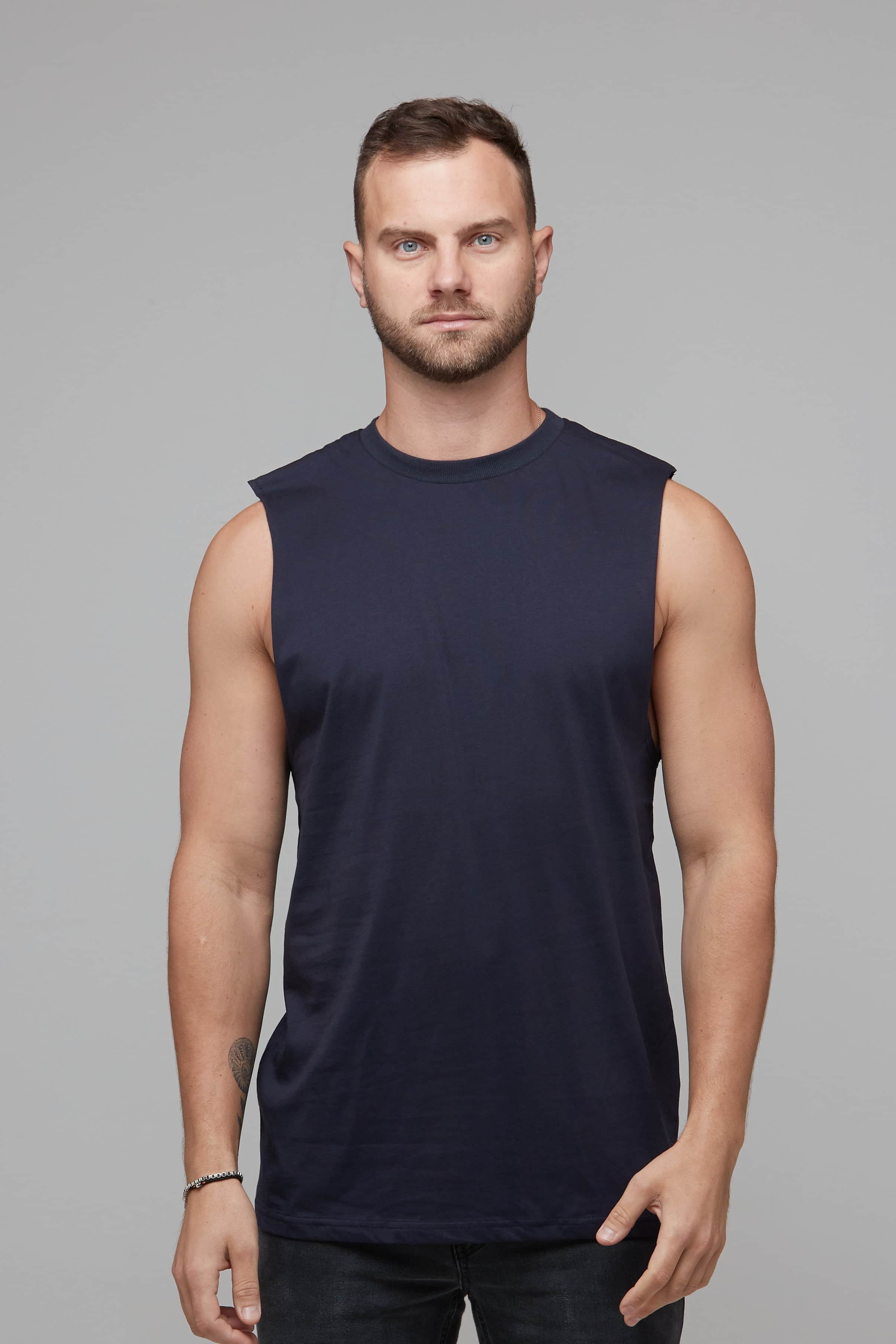 mens basic navy singlet