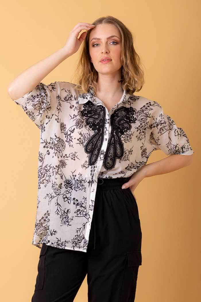 white lace floral blouse