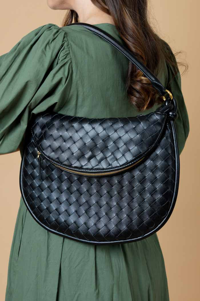 black leather shoulder handbag