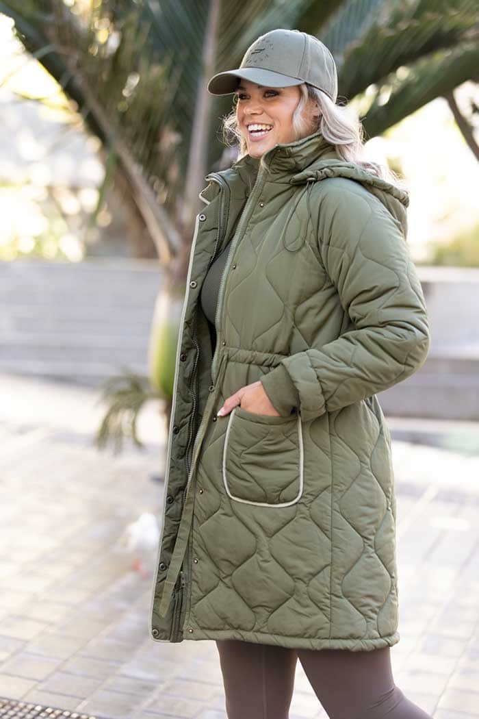 Alpine Long Puffer Jacket Khaki 2