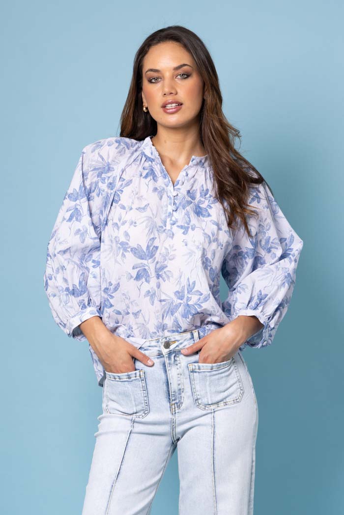 blue floral blouse
